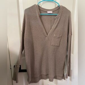 Pink Lily V-Neck Waffle Tee